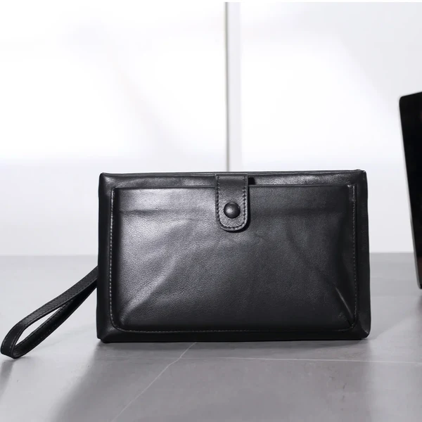 Real Cow Leather Clutch Bag Double Zipper